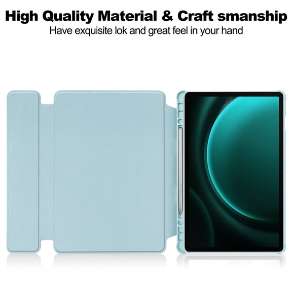 For Samsung Galaxy Tab S9 FE+ 360 Rotation Transparent Smart Leather Case with Keyboard(Sky Blue)