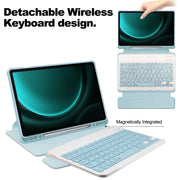 For Samsung Galaxy Tab S9 FE+ 360 Rotation Transparent Smart Leather Case with Keyboard(Sky Blue)