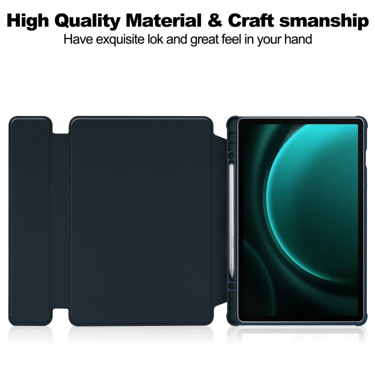For Samsung Galaxy Tab S9 FE+ 360 Rotation Transparent Smart Leather Case with Keyboard(Dark Blue)