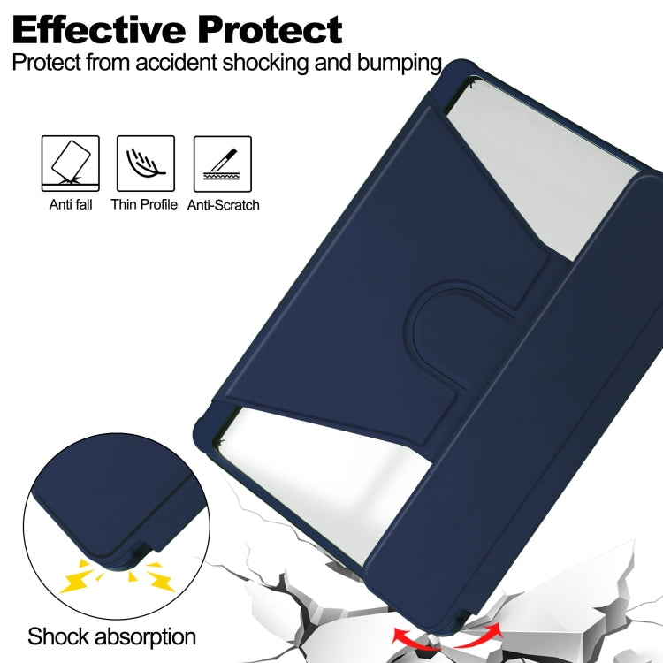 For Samsung Galaxy Tab S9 FE+ 360 Rotation Transparent Smart Leather Case with Keyboard(Dark Blue)