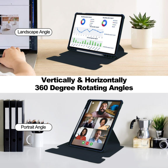 For Samsung Galaxy Tab S9 FE+ 360 Rotation Transparent Smart Leather Case with Keyboard(Dark Blue)