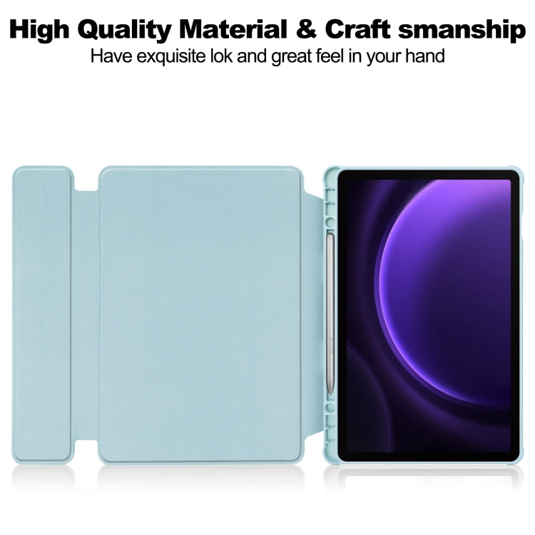 For Samsung Galaxy Tab S9 FE 360 Rotation Transparent Smart Leather Case with Keyboard(Sky Blue)