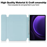 For Samsung Galaxy Tab S9 FE 360 Rotation Transparent Smart Leather Case with Keyboard(Sky Blue)