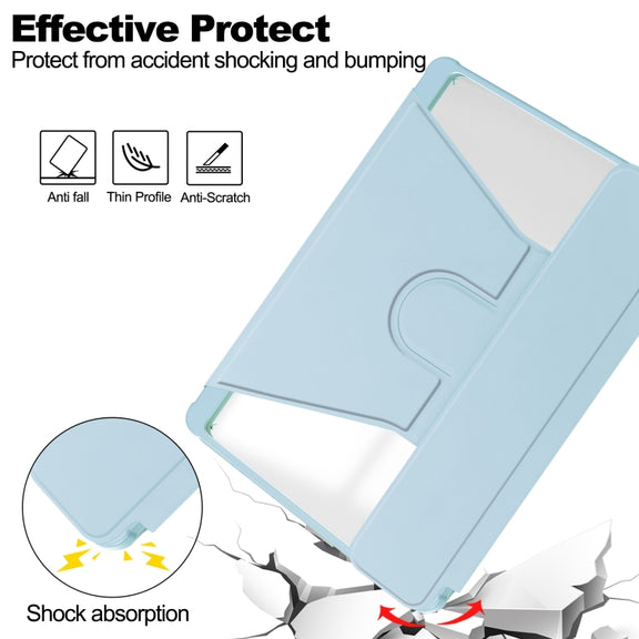 For Samsung Galaxy Tab S9 FE 360 Rotation Transparent Smart Leather Case with Keyboard(Sky Blue)