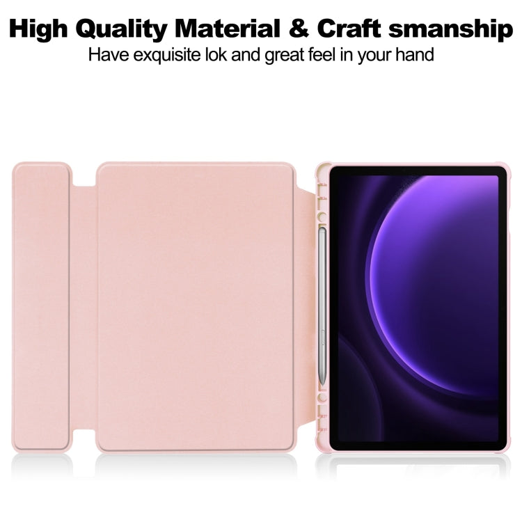 For Samsung Galaxy Tab S9 FE 360 Rotation Transparent Smart Leather Case with Keyboard(Pink)