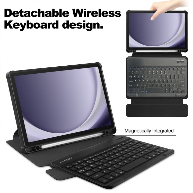 For Samsung Galaxy Tab A9+ 360 Rotation Transparent Smart Leather Case with Keyboard(Black)