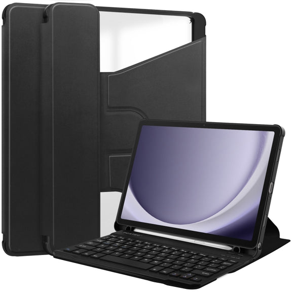 For Samsung Galaxy Tab A9+ 360 Rotation Transparent Smart Leather Case with Keyboard(Black)