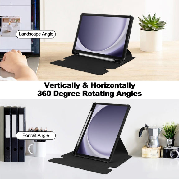 For Samsung Galaxy Tab A9+ 360 Rotation Transparent Smart Leather Case with Keyboard(Black)