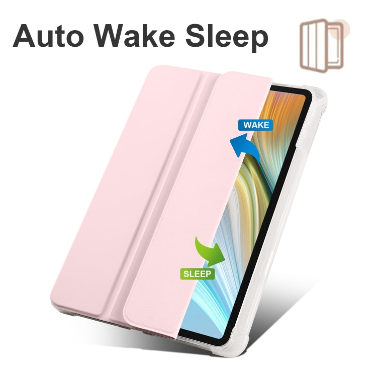For Honor Pad 8 3-folding Transparent TPU Smart Leather Tablet Case(Ice Pink)
