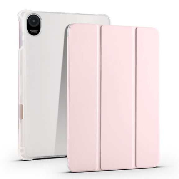 For Honor Pad 8 3-folding Transparent TPU Smart Leather Tablet Case(Ice Pink)