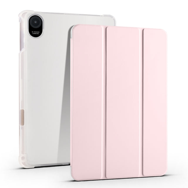 For Honor Pad 8 3-folding Transparent TPU Smart Leather Tablet Case(Ice Pink)