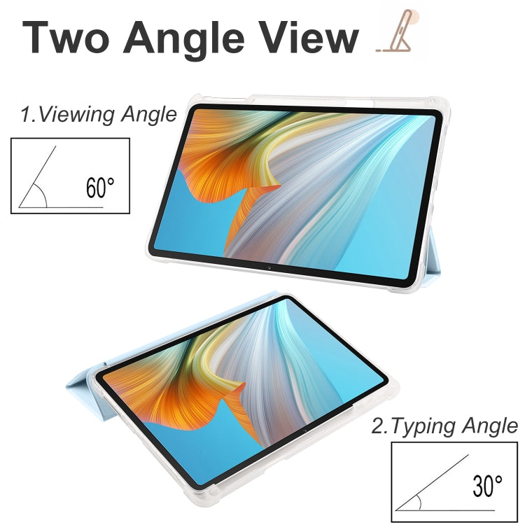 For Honor Pad 8 3-folding Transparent TPU Smart Leather Tablet Case(Ice Blue)