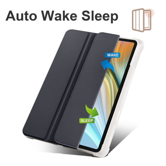 For Honor Pad 8 3-folding Transparent TPU Smart Leather Tablet Case(Black)