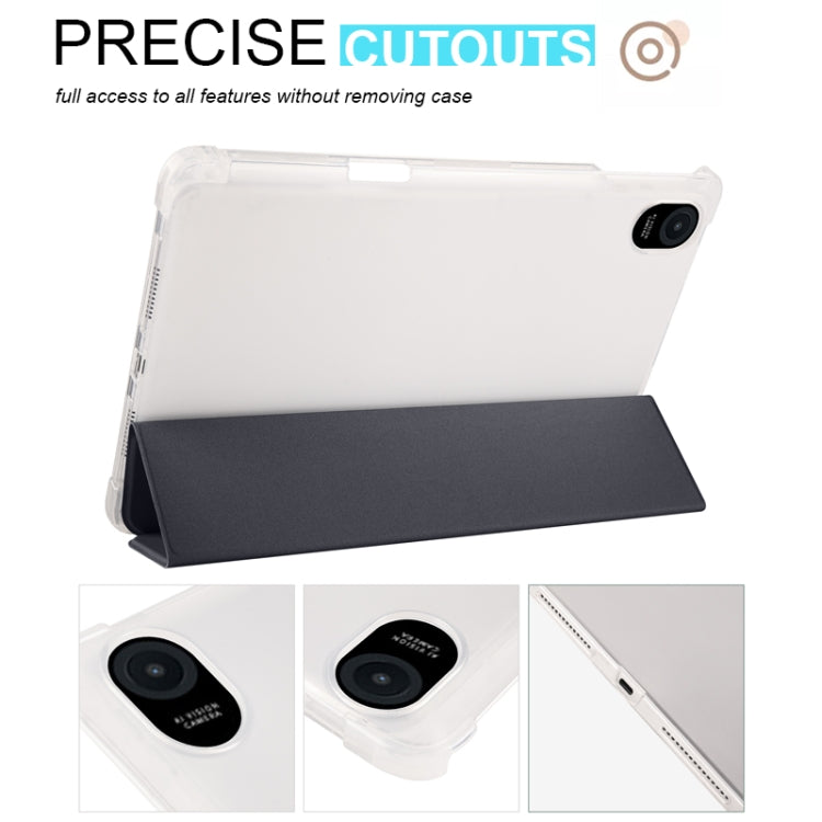 For Honor Pad 8 3-folding Transparent TPU Smart Leather Tablet Case(Black)