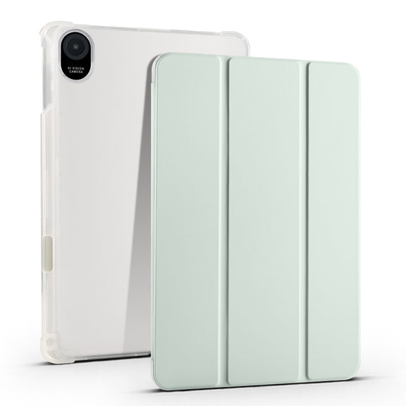 For Honor Pad 8 3-folding Transparent TPU Smart Leather Tablet Case(Light Green)