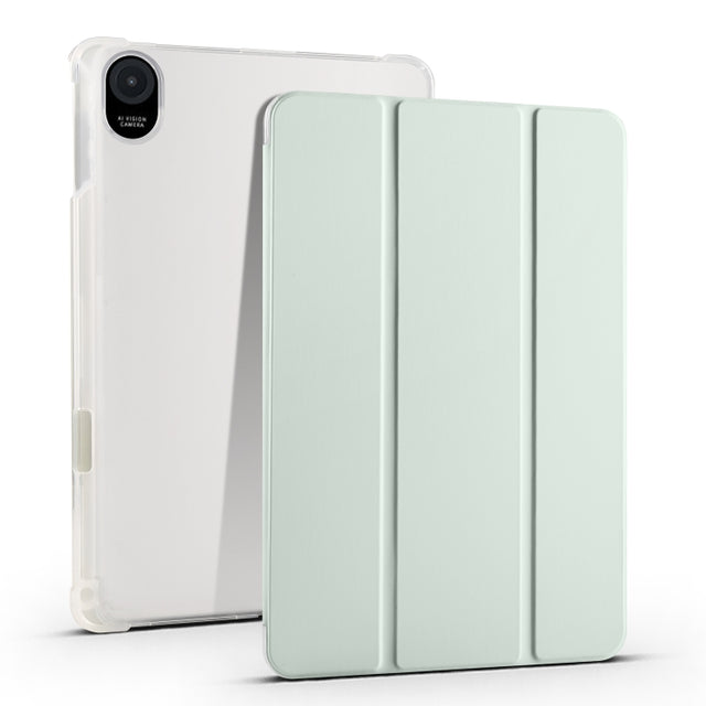For Honor Pad 8 3-folding Transparent TPU Smart Leather Tablet Case(Light Green)