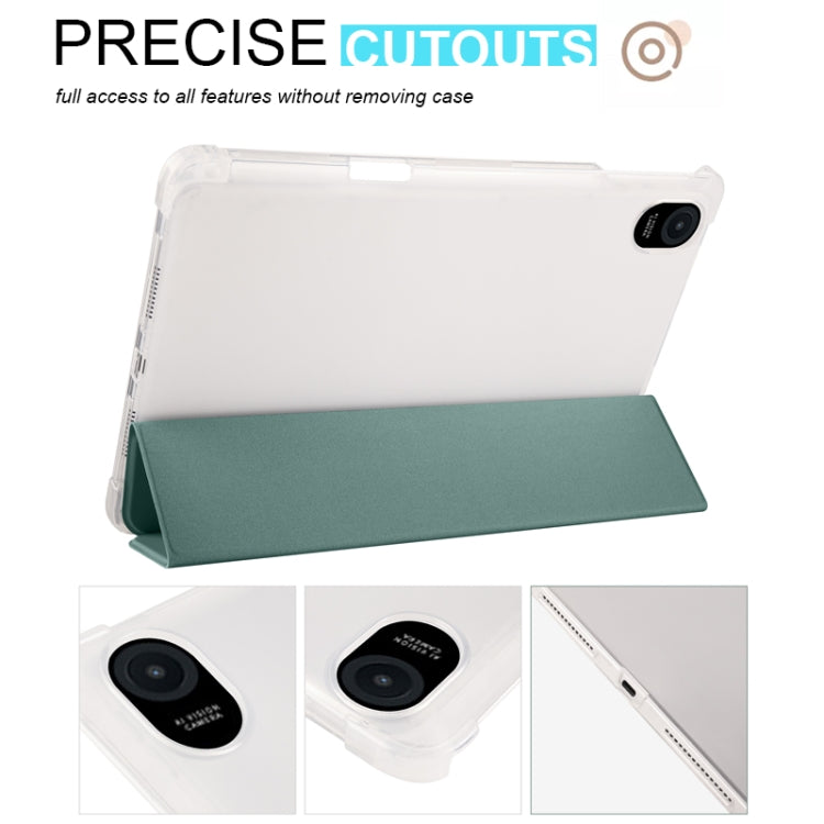 For Honor Pad 8 3-folding Transparent TPU Smart Leather Tablet Case(Green)