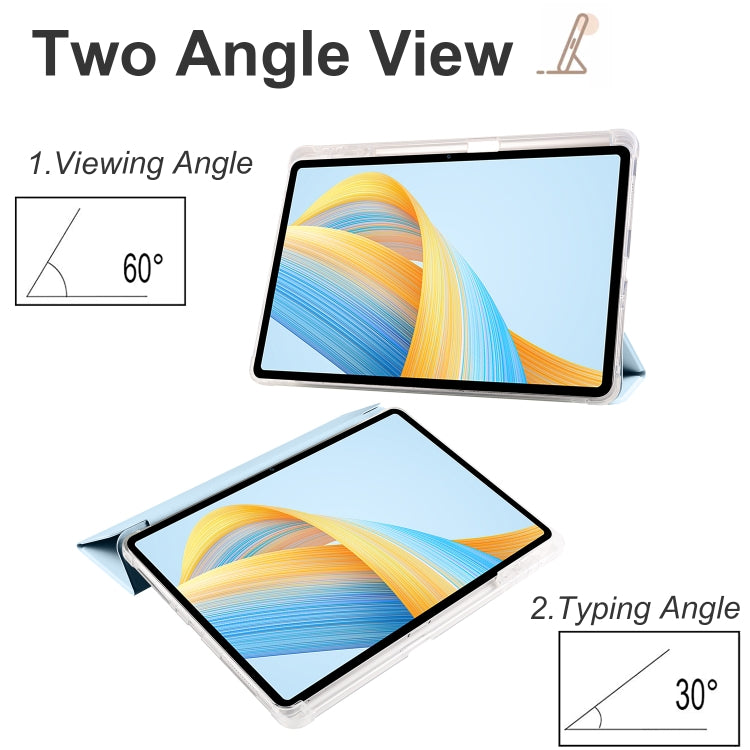 For Honor Pad V8 Pro 3-folding Transparent TPU Smart Leather Tablet Case(Ice Blue)