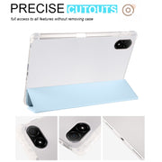 For Honor Pad V8 Pro 3-folding Transparent TPU Smart Leather Tablet Case(Ice Blue)
