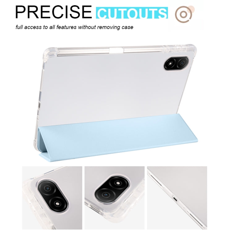 For Honor Pad V8 Pro 3-folding Transparent TPU Smart Leather Tablet Case(Ice Blue)