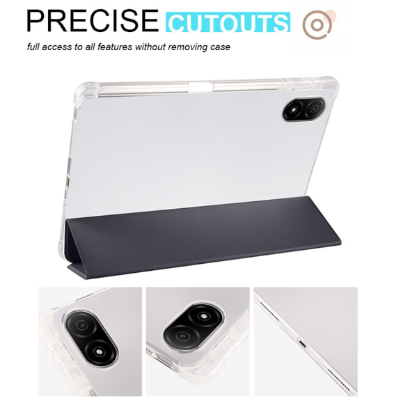 For Honor Pad V8 Pro 3-folding Transparent TPU Smart Leather Tablet Case(Black)