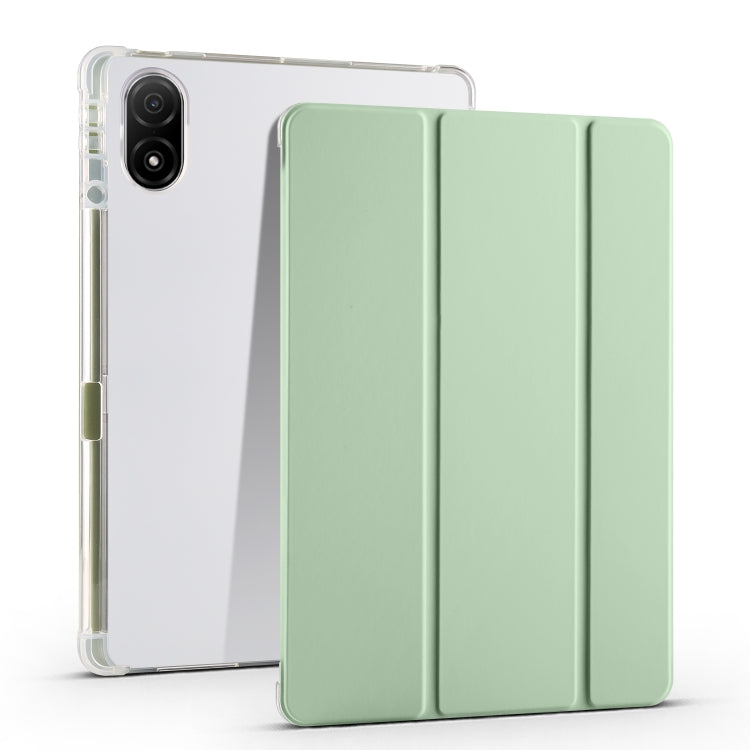 For Honor Pad V8 Pro 3-folding Transparent TPU Smart Leather Tablet Case(Matcha Green)
