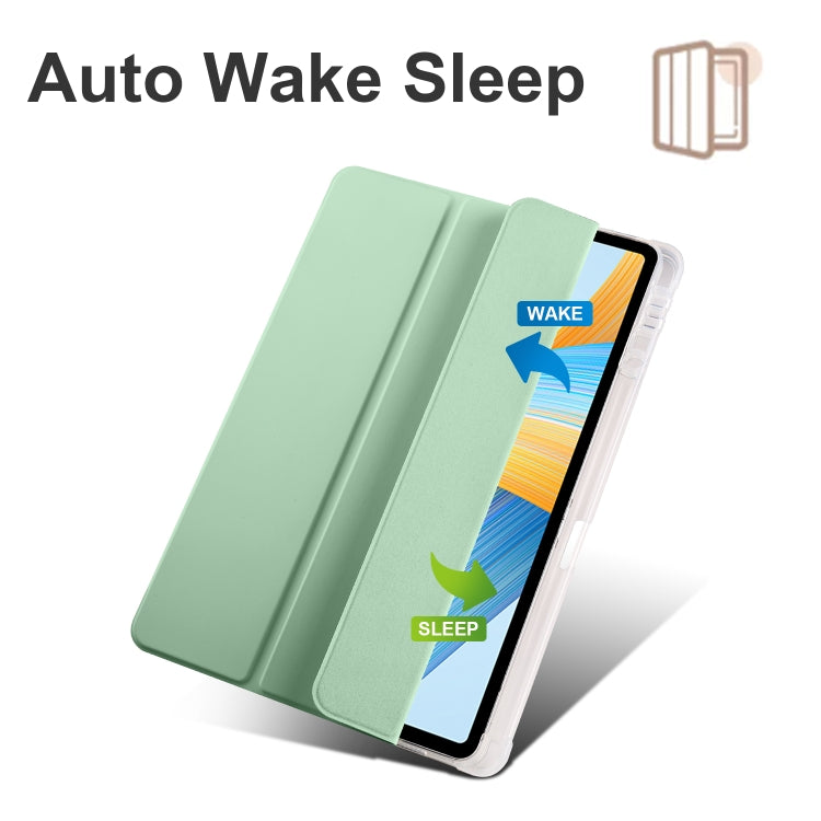 For Honor Pad V8 Pro 3-folding Transparent TPU Smart Leather Tablet Case(Matcha Green)