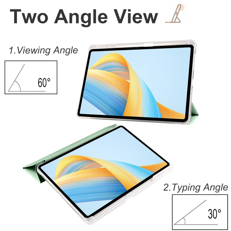 For Honor Pad V8 Pro 3-folding Transparent TPU Smart Leather Tablet Case(Matcha Green)