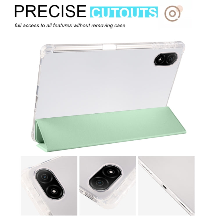 For Honor Pad V8 Pro 3-folding Transparent TPU Smart Leather Tablet Case(Matcha Green)