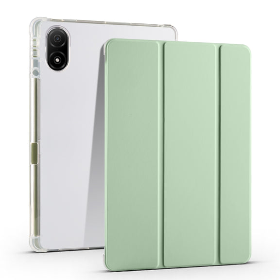 For Honor Pad V8 Pro 3-folding Transparent TPU Smart Leather Tablet Case(Matcha Green)