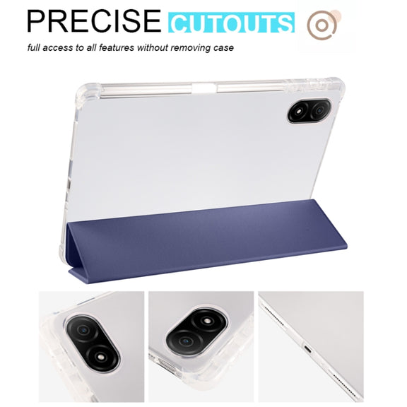 For Honor Pad V8 Pro 3-folding Transparent TPU Smart Leather Tablet Case(Dark Blue)