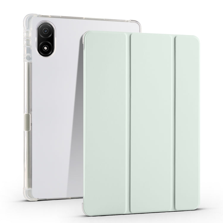 For Honor Pad V8 Pro 3-folding Transparent TPU Smart Leather Tablet Case(Light Green)