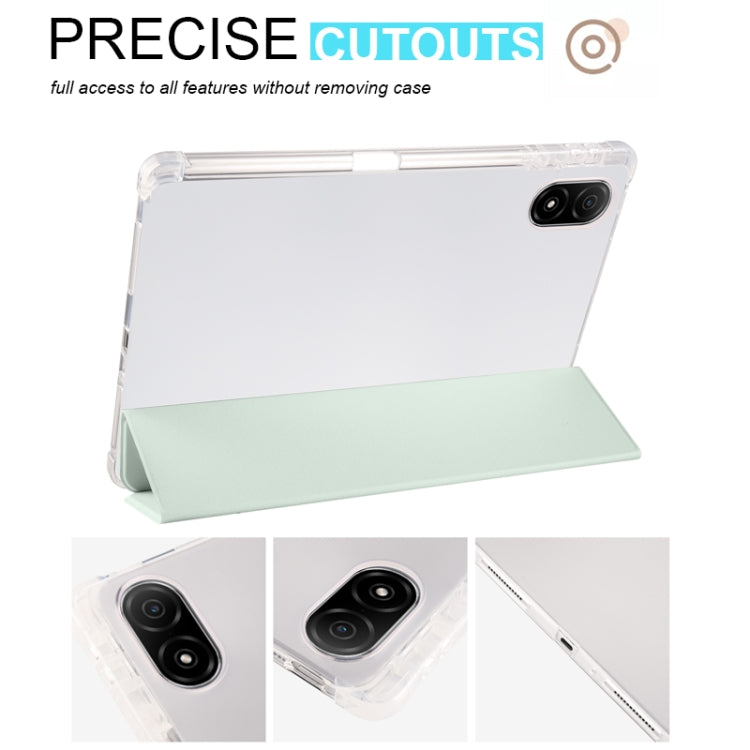 For Honor Pad V8 Pro 3-folding Transparent TPU Smart Leather Tablet Case(Light Green)
