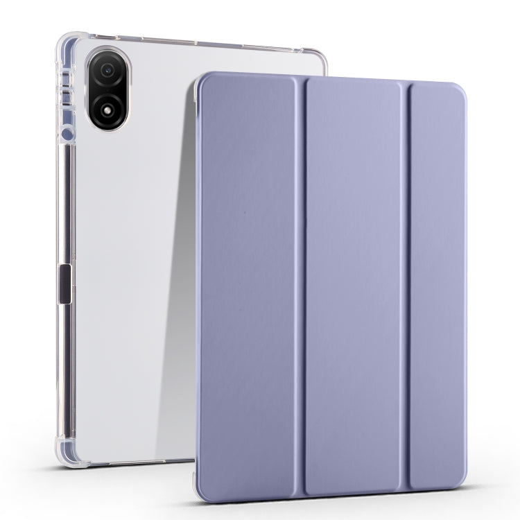 For Honor Pad V8 Pro 3-folding Transparent TPU Smart Leather Tablet Case(Purple)