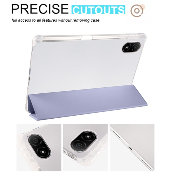 For Honor Pad V8 Pro 3-folding Transparent TPU Smart Leather Tablet Case(Purple)