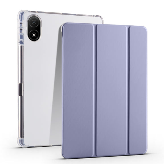 For Honor Pad V8 Pro 3-folding Transparent TPU Smart Leather Tablet Case(Purple)