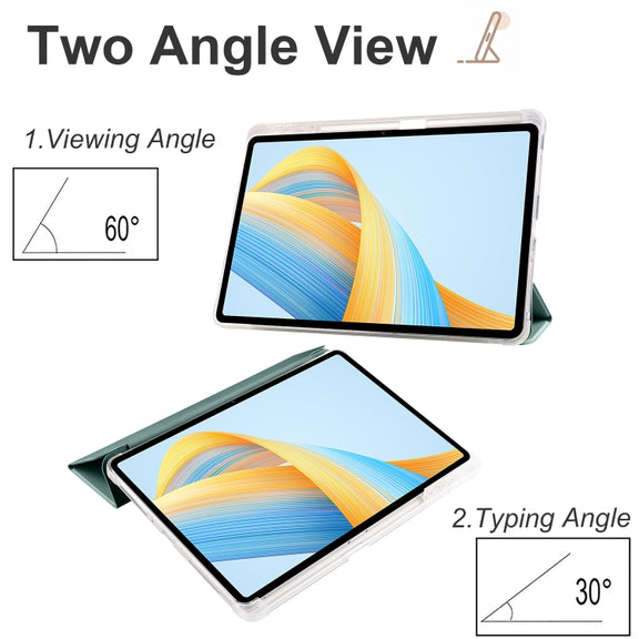 For Honor Pad V8 Pro 3-folding Transparent TPU Smart Leather Tablet Case(Green)
