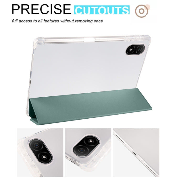 For Honor Pad V8 Pro 3-folding Transparent TPU Smart Leather Tablet Case(Green)