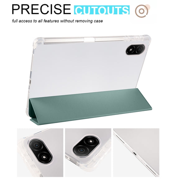 For Honor Pad V8 Pro 3-folding Transparent TPU Smart Leather Tablet Case(Green)