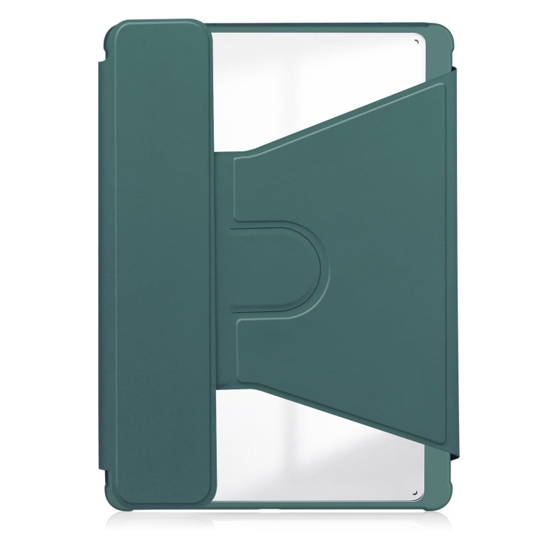 For Samsung Galaxy Tab S9 360 Rotation Transparent Smart Leather Case(Dark Green)