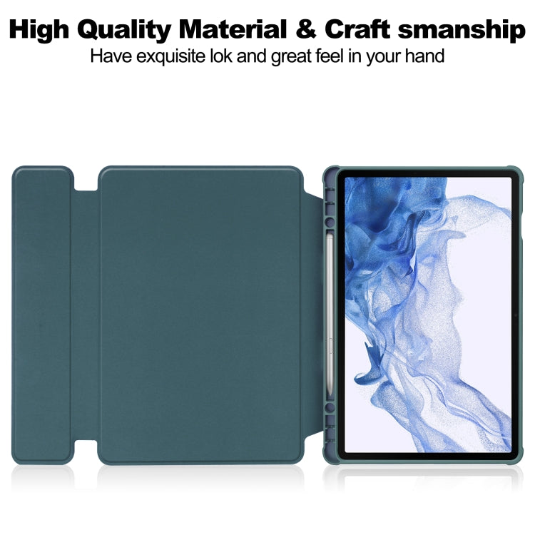 For Samsung Galaxy Tab S9 360 Rotation Transparent Smart Leather Case(Dark Green)