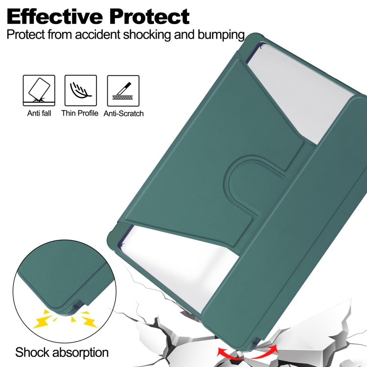 For Samsung Galaxy Tab S9 360 Rotation Transparent Smart Leather Case(Dark Green)