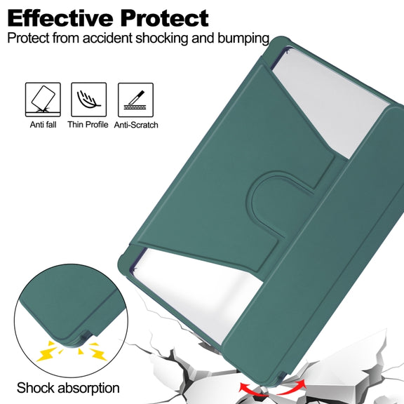 For Samsung Galaxy Tab S9 360 Rotation Transparent Smart Leather Case(Dark Green)