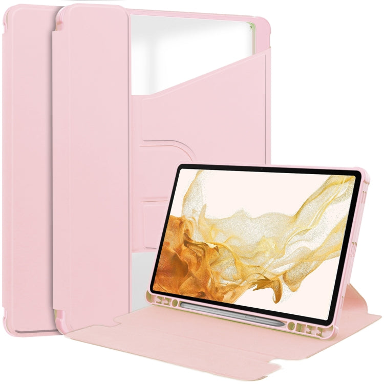 For Samsung Galaxy Tab S9 360 Rotation Transparent Smart Leather Case(Pink)