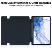 For Samsung Galaxy Tab S9 360 Rotation Transparent Smart Leather Case(Dark Blue)