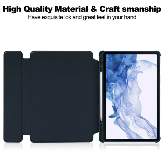 For Samsung Galaxy Tab S9 360 Rotation Transparent Smart Leather Case(Dark Blue)
