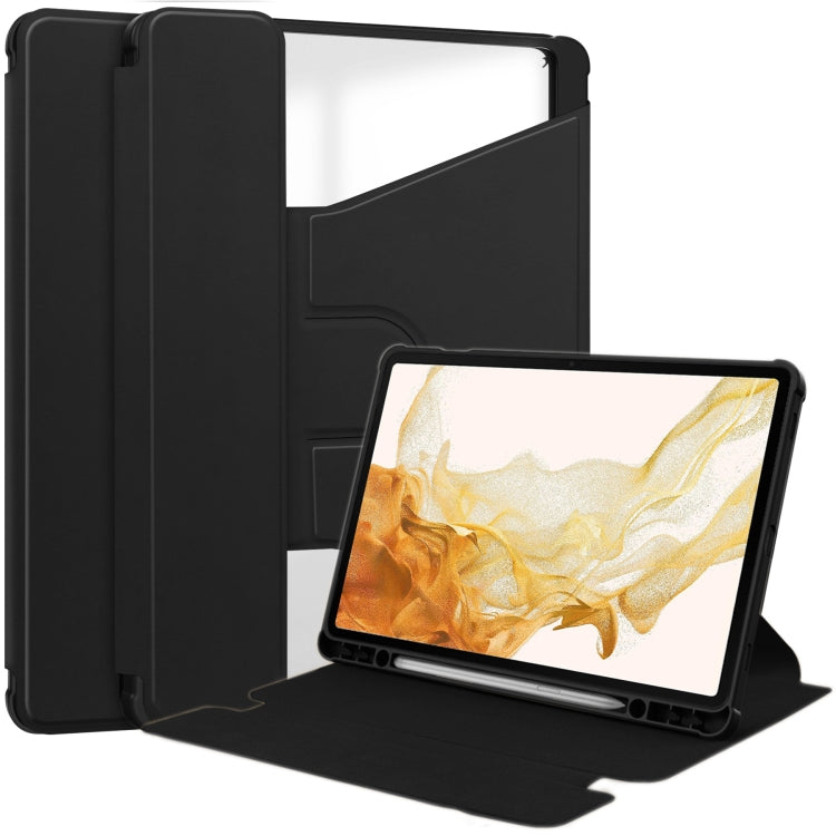 For Samsung Galaxy Tab S9+ 360 Rotation Transparent Smart Leather Case(Black)