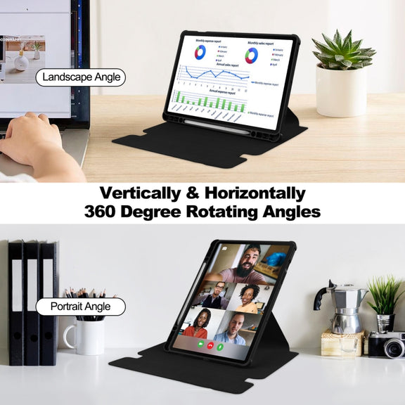 For Samsung Galaxy Tab S9+ 360 Rotation Transparent Smart Leather Case(Black)
