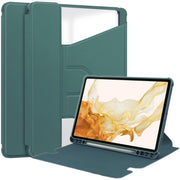 For Samsung Galaxy Tab S9+ 360 Rotation Transparent Smart Leather Case(Dark Green)