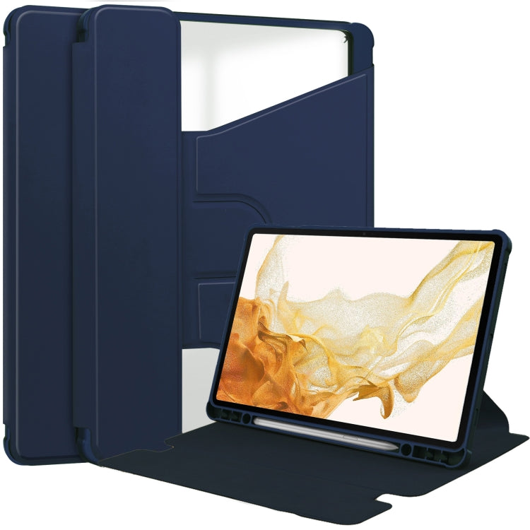 For Samsung Galaxy Tab S9+ 360 Rotation Transparent Smart Leather Case(Dark Blue)